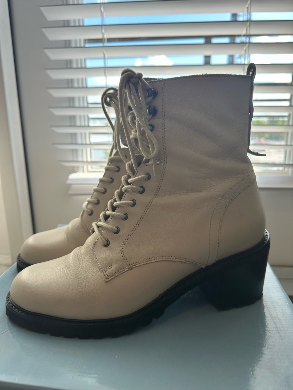 Seychelles Cream Leather Mid-Calf Heeled Boots